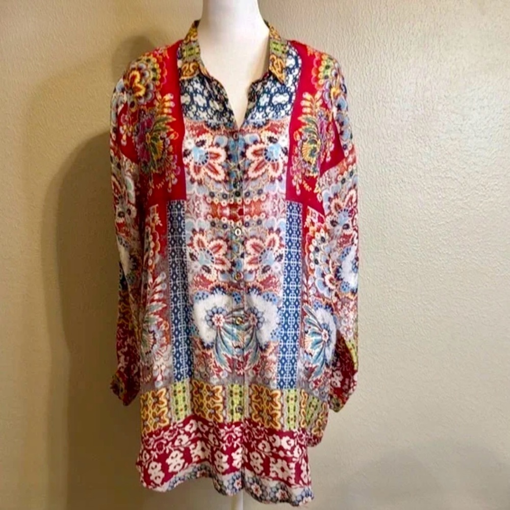 Johnny Was Colorful Bohemian Tunic Blouse